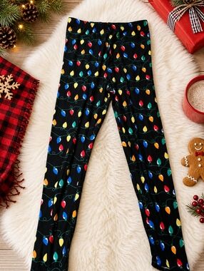 Womens Black Holiday Light Print Leggings